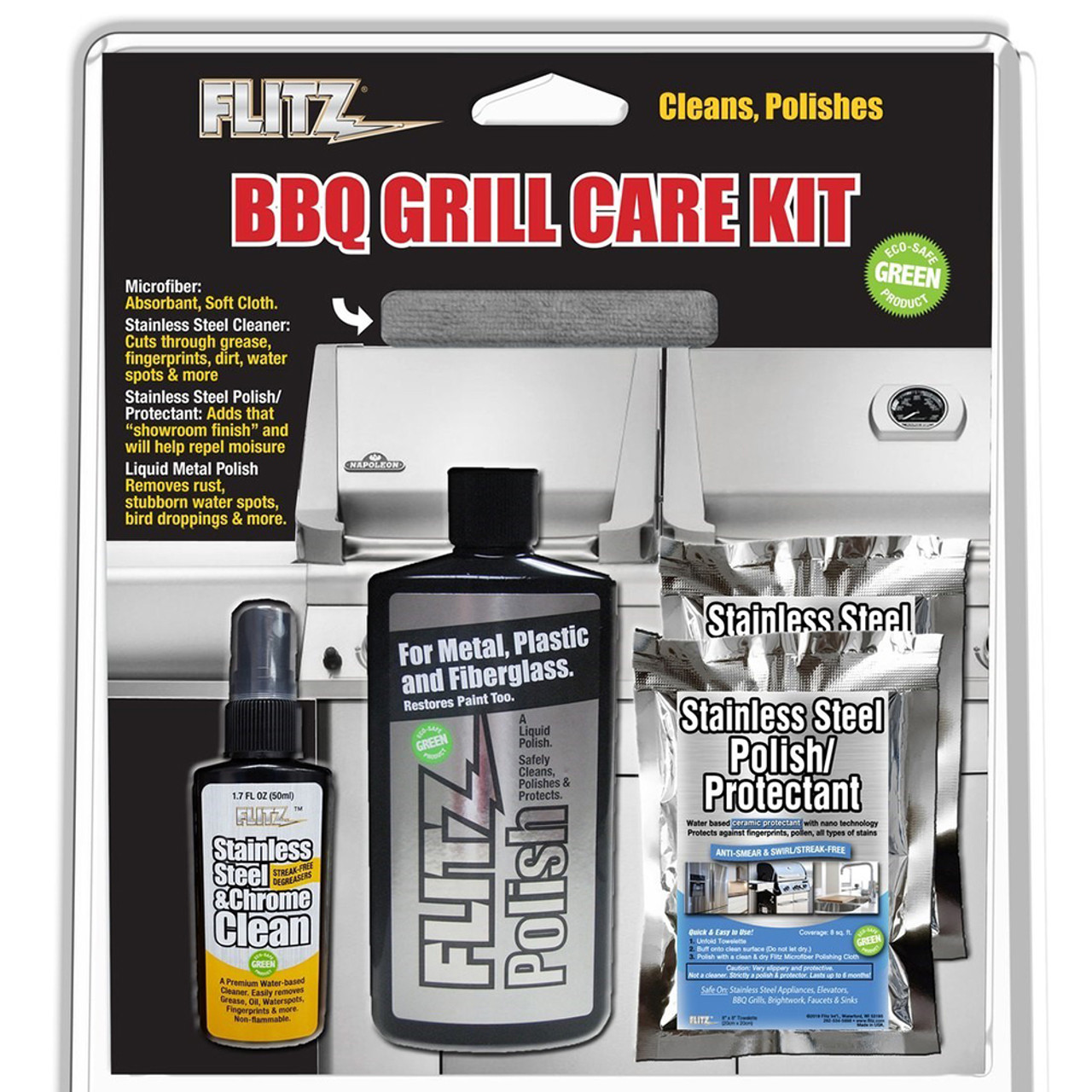 Flitz BBQ Grill Care Kit with Liquid Metal Polish, Stainless Steel